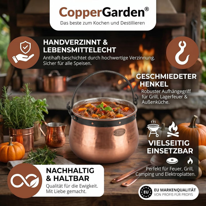 CopperGarden Kupferkessel 3 L mit Henkel - Hexenkessel I Robuster Kessel aus verzinntem Kupfer: Idea