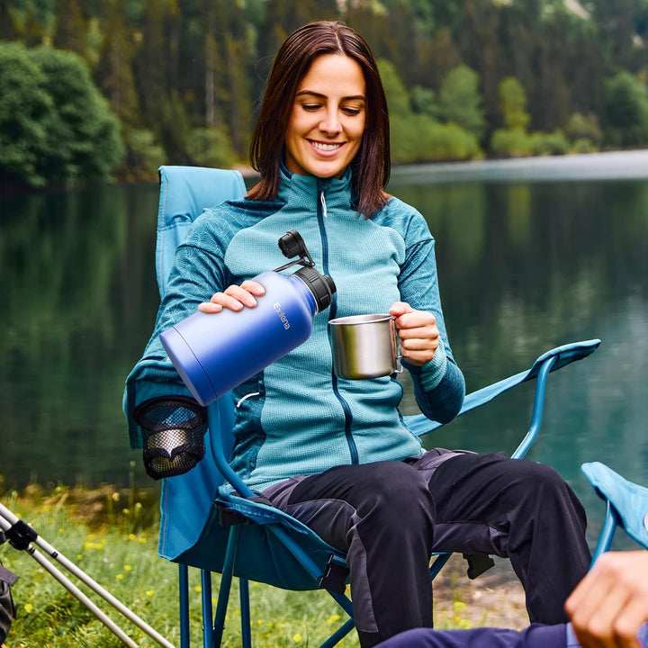Exllena 2 Liter Edelstahl Wasserflasche, doppelt isolierte Wasserflaschen mit zwei Deckeln und schüt