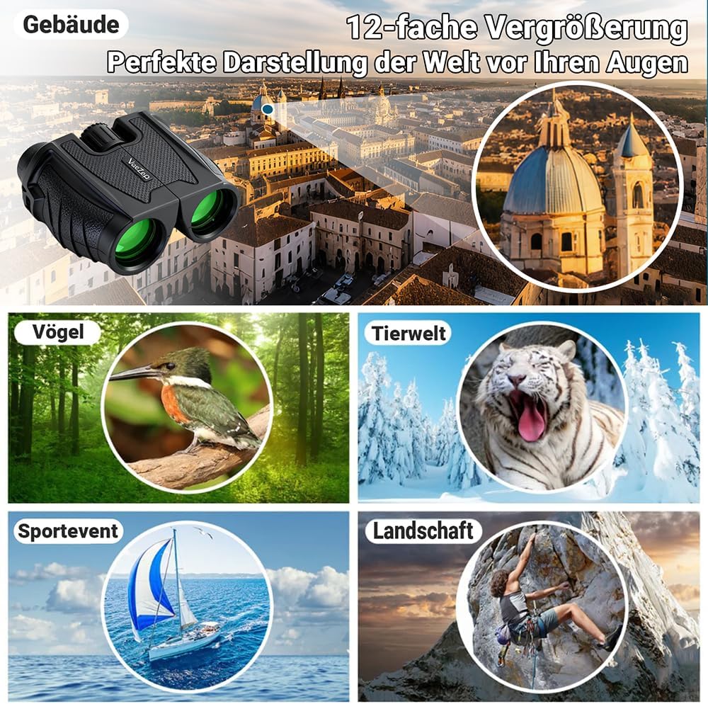 Premium 12x25 Fernglas – Kompakt, wasserdicht & Mehrfachbeschichtete Optik für Erwachsene & Kinder |