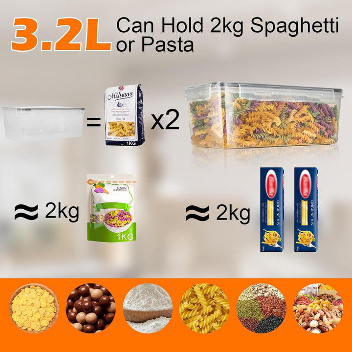 Withosent 3.2L Vorratsdosen Luftdicht Set, 4er Aufbewahrungsbox Küche mit Deckel Kunststoff, Spaghet