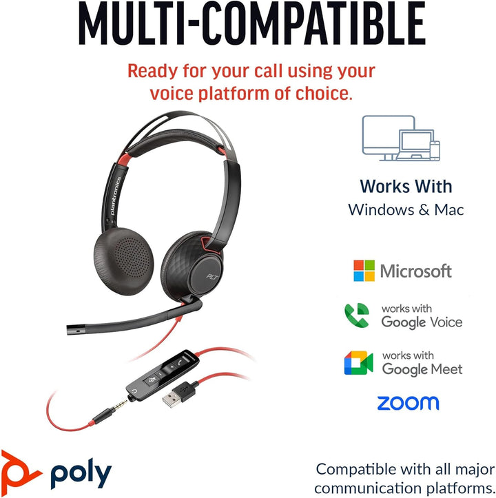 Plantronics Poly Blackwire 5220 Stereo-USB-C-Headset + 3,5-mm-Stecker + USB-C/A-Adapter