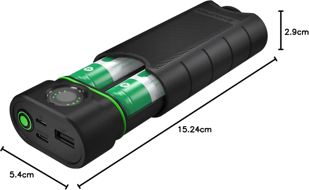 Ledlenser Flex10 Outdoor USB-C Powerbank Ladegerät, 2 entnehmbare Lithium Akkus Typ 21700, kurze Lad