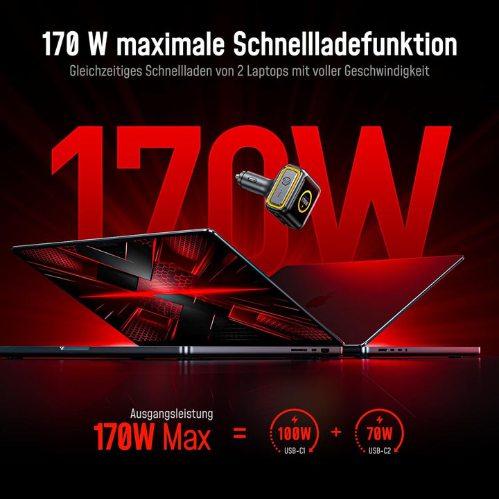 USB-C Kfz-Ladegerät mit Display, AOHI 140W PD3.1 Auto Schnellladeadapter, SUPERAUTO 3-Port Typ-C/USB
