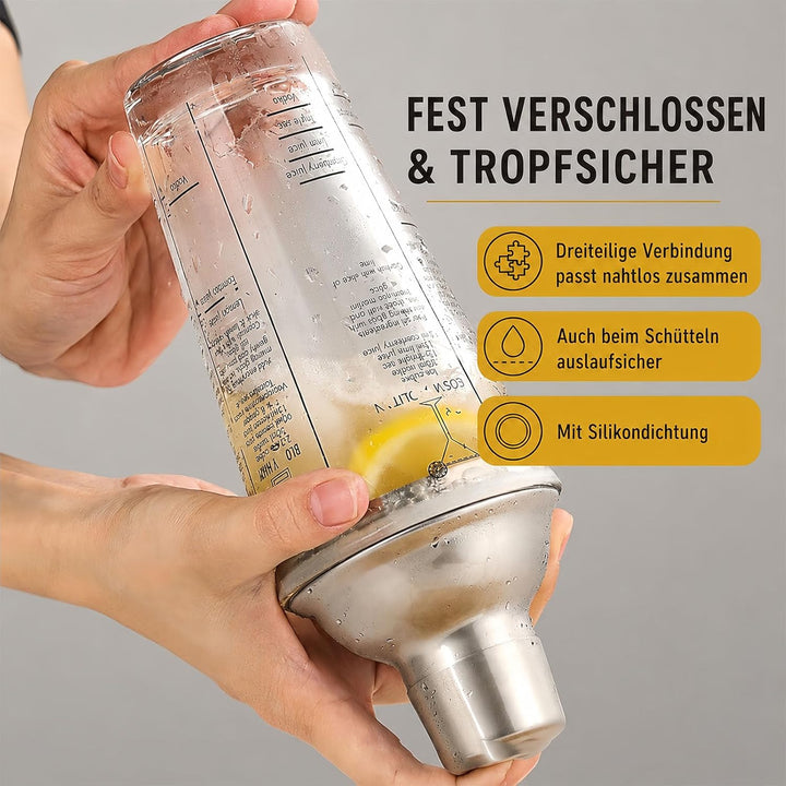 Cocktail Shaker, 400ml Professional Glas Cocktail Set, Cocktailshaker Zubehör Messbecher Coctail Mix
