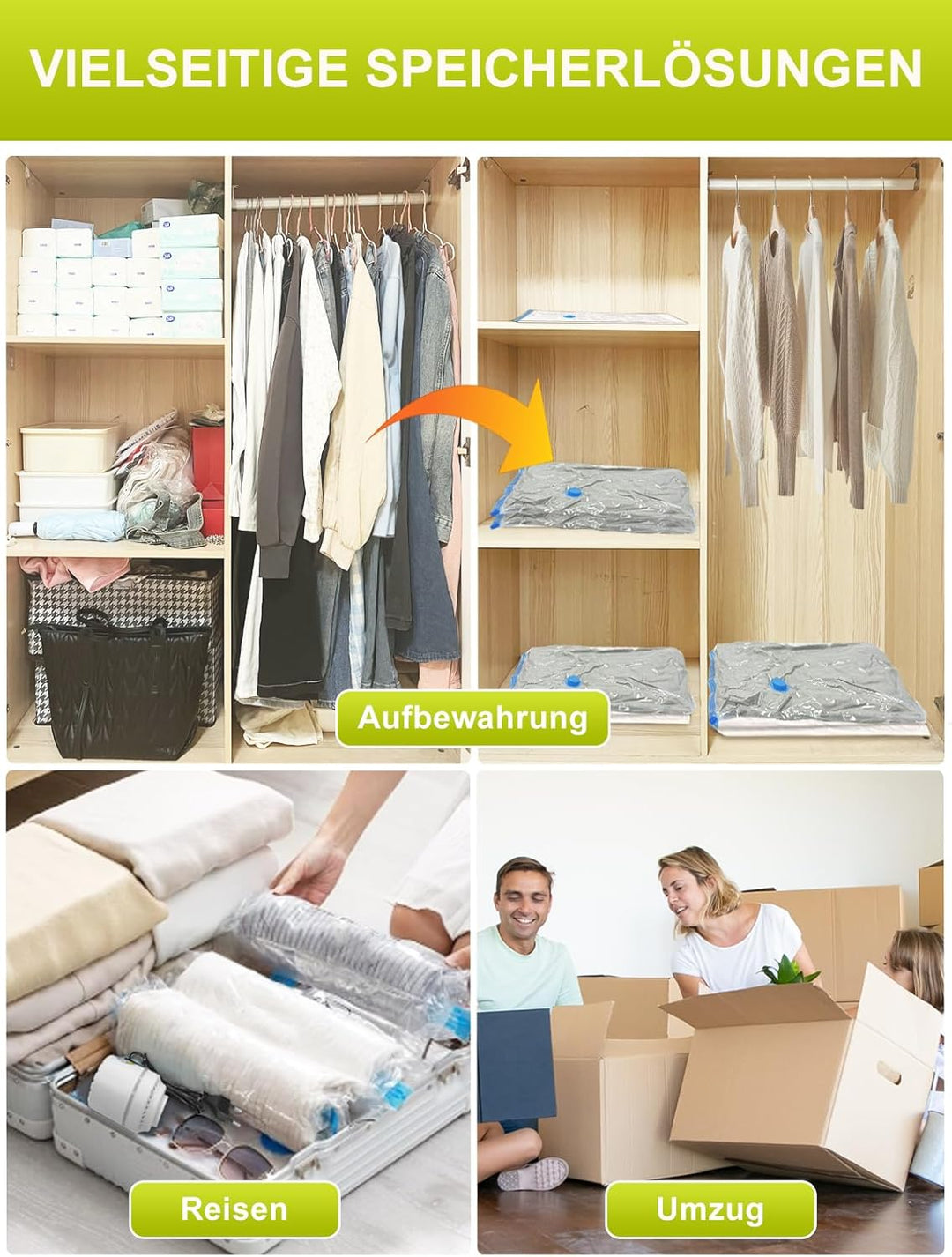 Vakuumbeutel für Kleidung mit Elektrischer Luftpumpe, PARPAT 10 Stück (3 Jumbo 100x80cm &3 Gross 80x