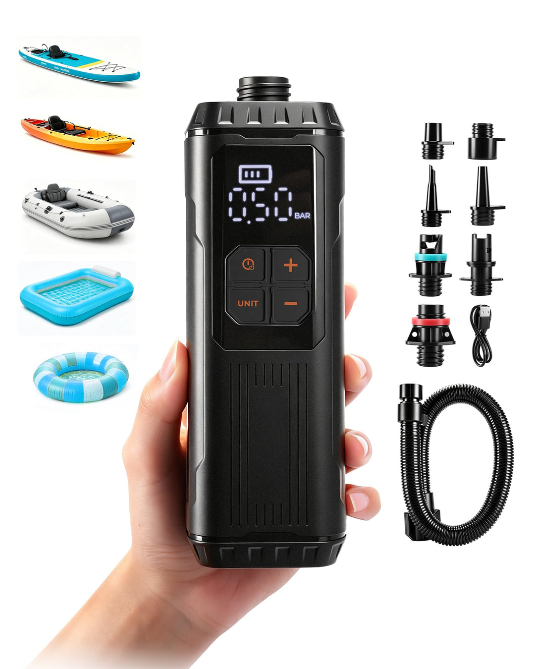 Mini Paddle Board Pumpe, Tragbare SUP Luftpumpe mit Akku, Leichte Elektrische Inflator 12PSI Automat