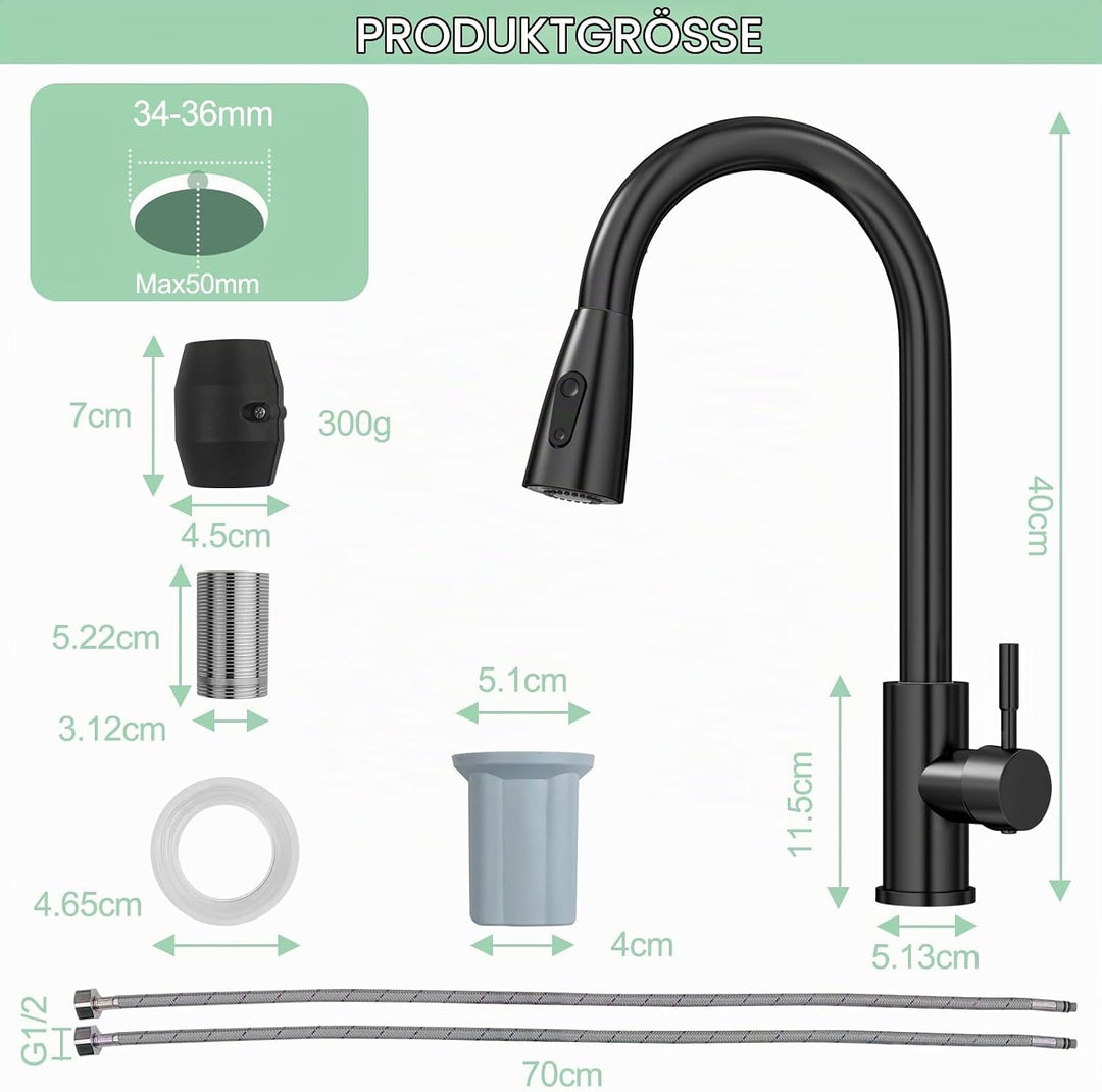 Amdoticknpf Wasserhahn Küche, Küchenarmatur Ausziehbar, Mischbatterie mit 360° Schwenkbar, Edelstahl