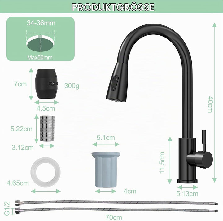 Amdoticknpf Wasserhahn Küche, Küchenarmatur Ausziehbar, Mischbatterie mit 360° Schwenkbar, Edelstahl