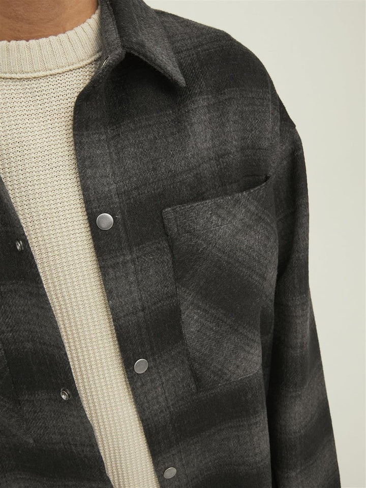 JACK & JONES male Jacke Hemd- M Black/Detail:check, M Black/Detail:check