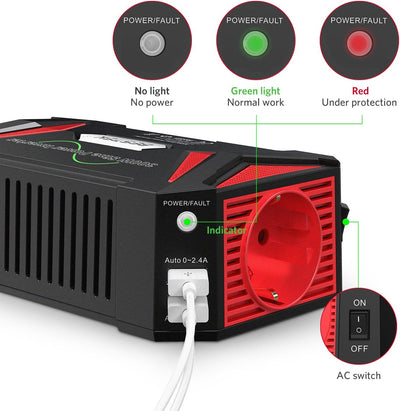 Reiner Sinus wechselrichter 12v auf 230v/BESTEK 300W stromwandler 12 auf 230/steckdose Auto Adapter/