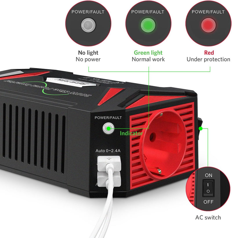 Reiner Sinus wechselrichter 12v auf 230v/BESTEK 300W stromwandler 12 auf 230/steckdose Auto Adapter/