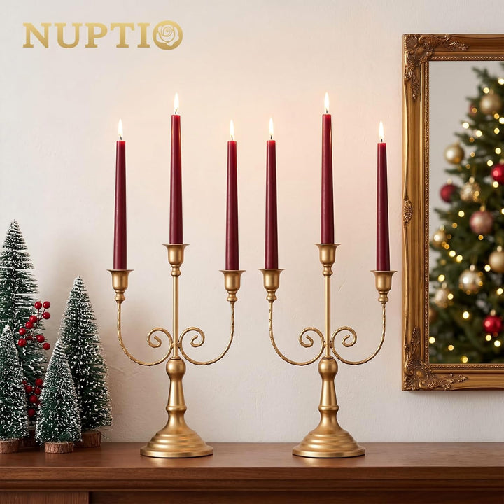 Nuptio Kerzenständer 3 Armig Gold Kerzenleuchter: 2 Stück Kandelaber Kerze Stick Steht Metall Kerzen