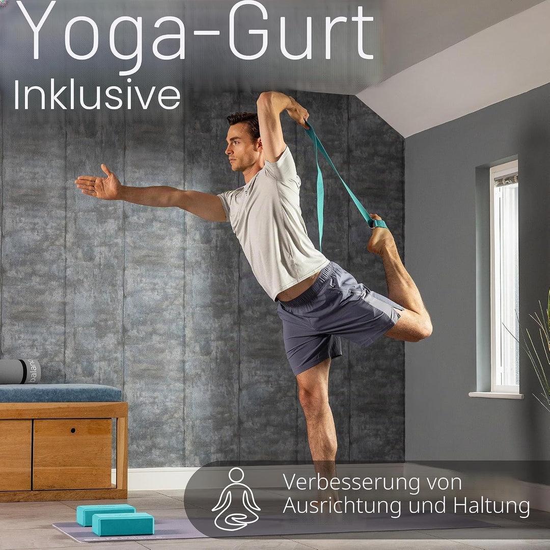 Core Balance Yoga Blocks im Doppelpack & GRATIS Yoga-Gurt, 2 STK. Eva Schaumstoff-Blöcke, robust & l