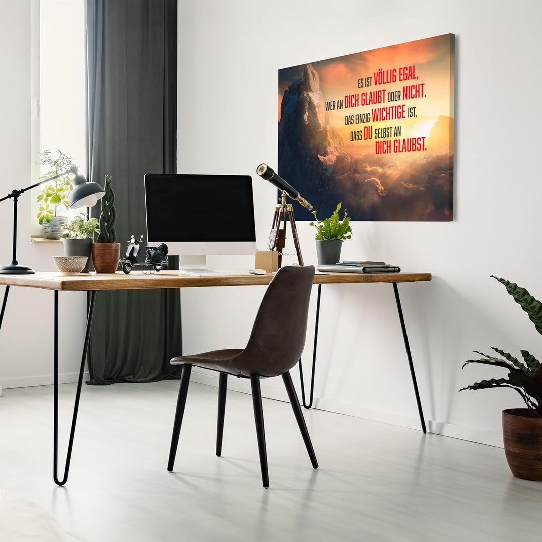 wandmotiv24 Motivations Motiv als Leinwandbild, 60x45cm, Querformat, Glaub an Dich selbst, Berge, So