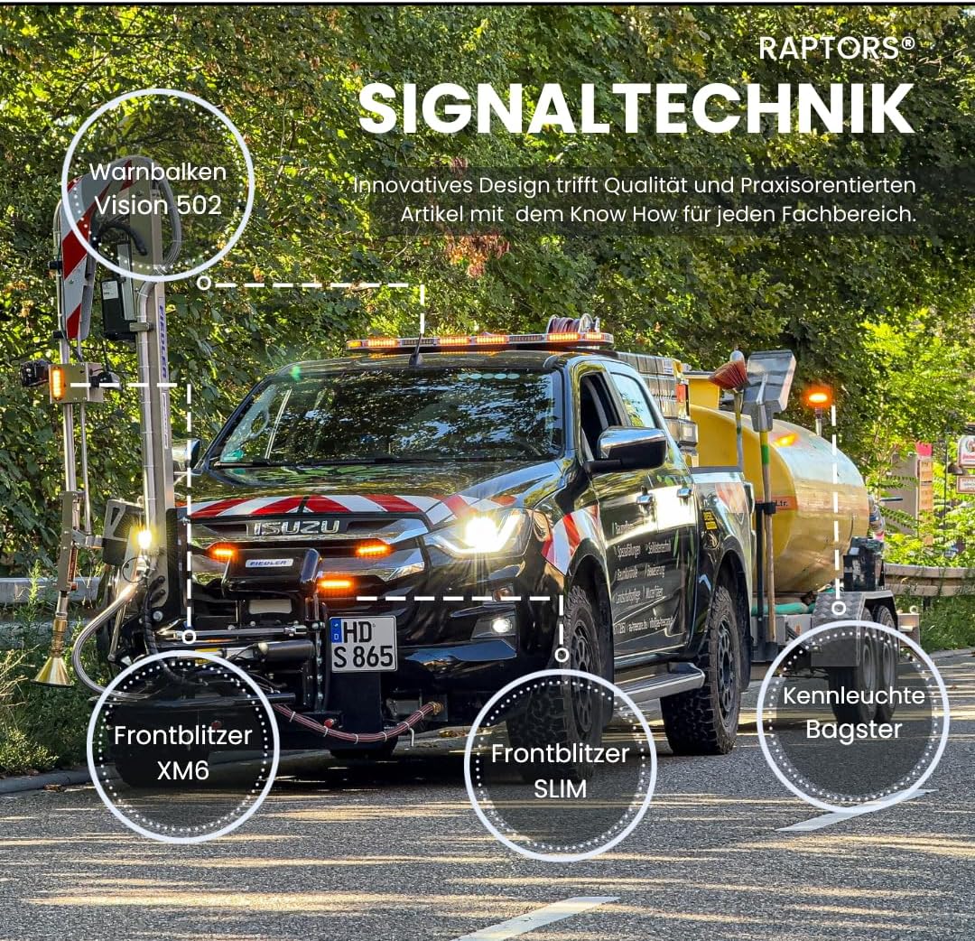 Raptors LED Technik - Frontblitzer/Heckblitzer Raptor XM6. Einsatz Warnleuchte mit ECE R65 Zulassung