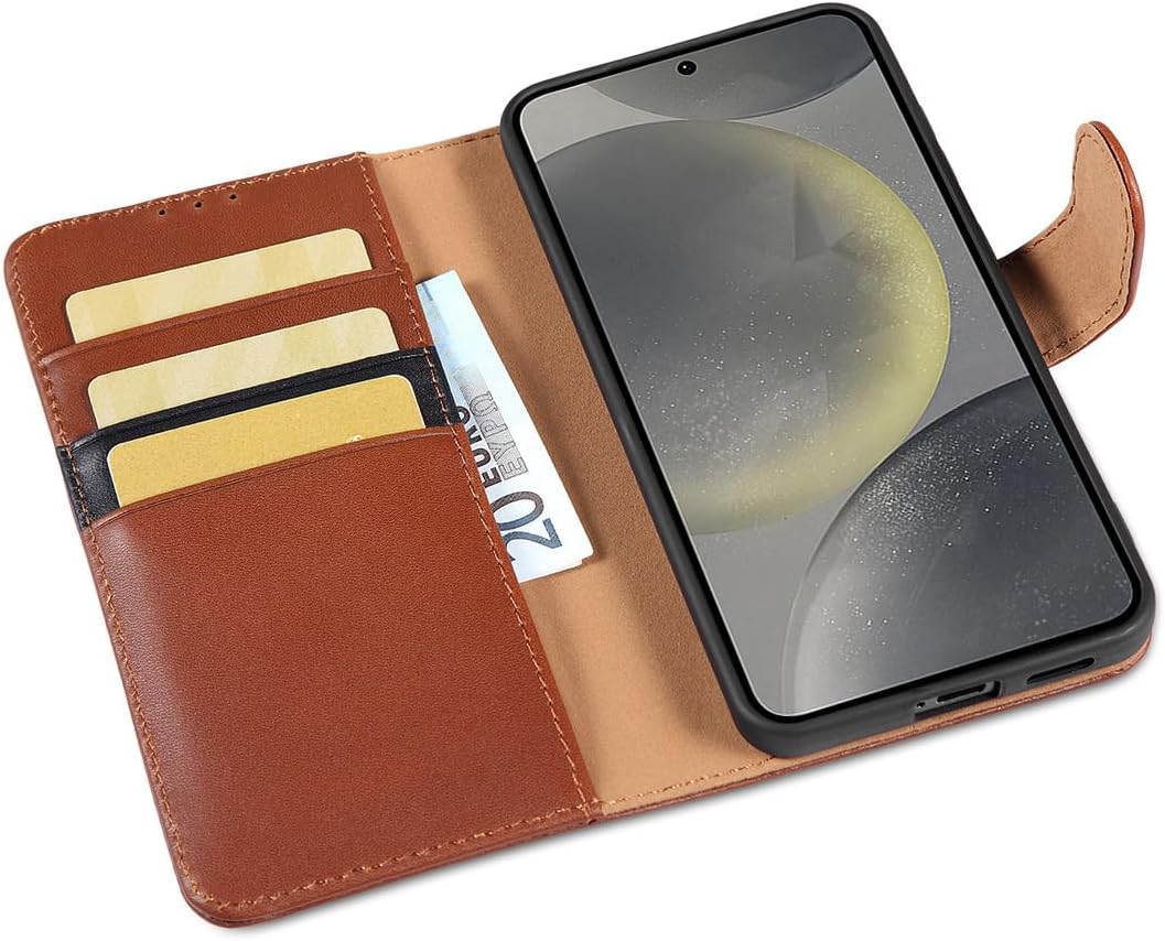 LENSUN Hülle für Samsung Galaxy S25 Echtleder, Handyhülle [Echtes Leder] [Standfunktion] [RFID Schut