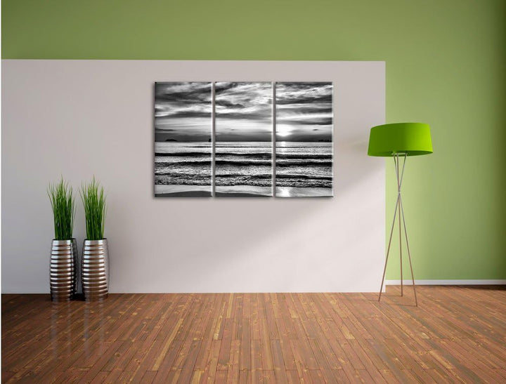 Pixxprint Malibu Beach Sunrise Water Sand als Leinwandbild/Grösse: 3 Teilig (120x80) / Wandbild/Kuns