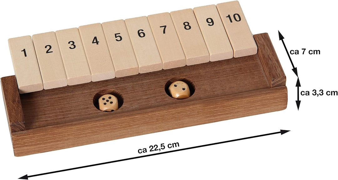 Bartl 100853 Klappenspiel, Shut The Box, Würfelspiel, hochwertige Ausführung aus Akazien- und Ahornh