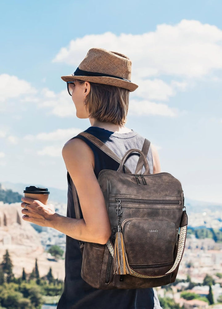 Shrrie rucksack damen elegant geeignet für 15,6Zoll-Notebooks Langlebig wasserdicht Damen aus Leder
