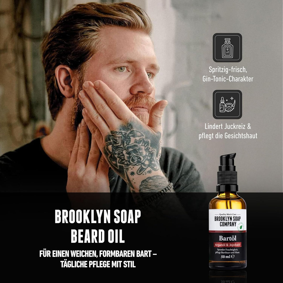Brooklyn Soap Company Bartpflege Set für Männer - Mit Bartroller, Bartöl & Bartshampoo - Geschenk fü