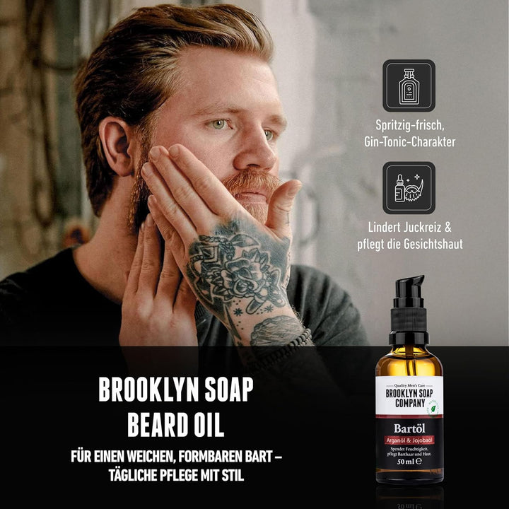 Brooklyn Soap Company Bartpflege Set für Männer - Mit Bartroller, Bartöl & Bartshampoo - Geschenk fü