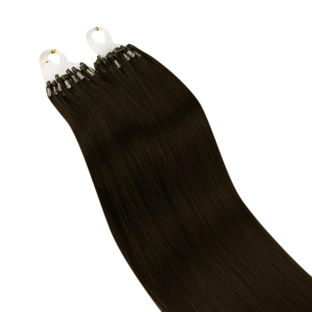 Ugeat Extensions Echthaar Microring 40 cm Braun Seidig Microring Extensions Echthaar Schokobraun für