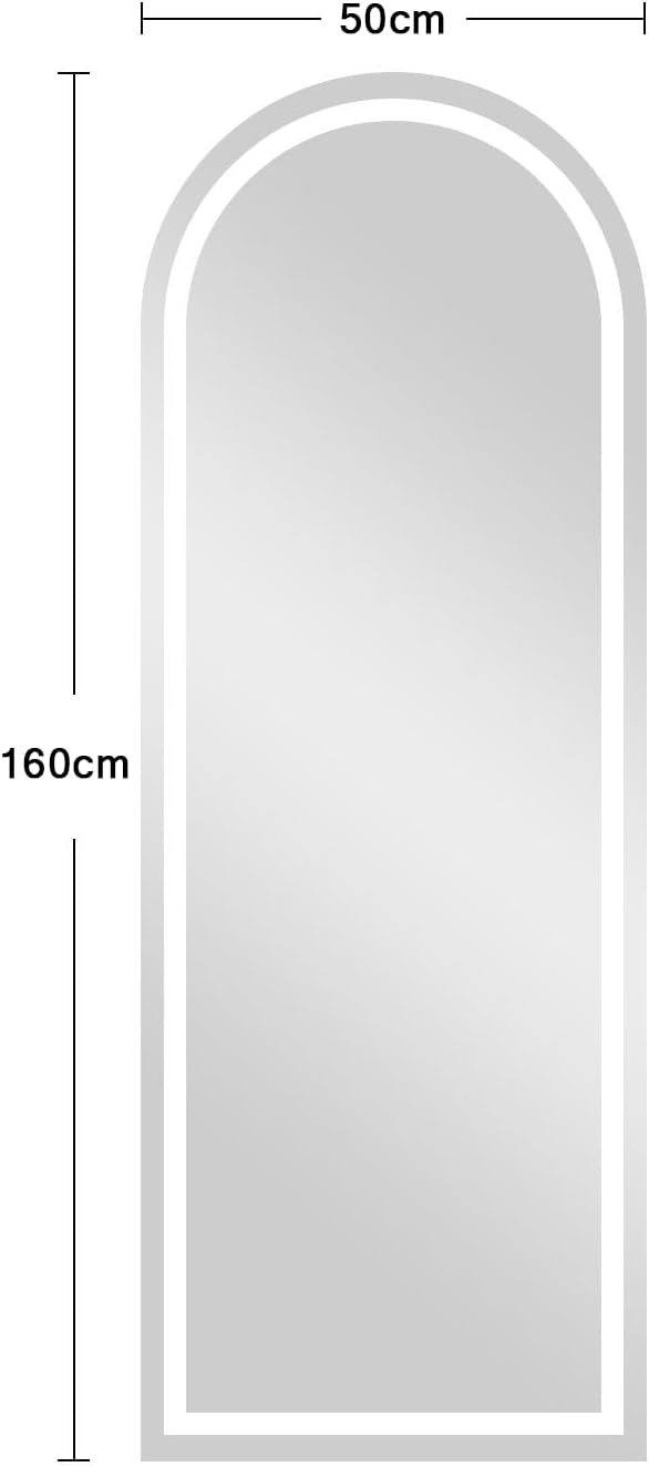 CASSILANDO 160x50 gewölbter Ganzkörperspiegel, LED Spiegel Ganzkörperspiegel mit Licht, Beleuchteter
