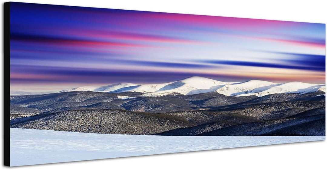 Paul Sinus Art Panoramabild auf Leinwand und Keilrahmen 120x40cm Winterlandschaft Berge Schnee Dämme