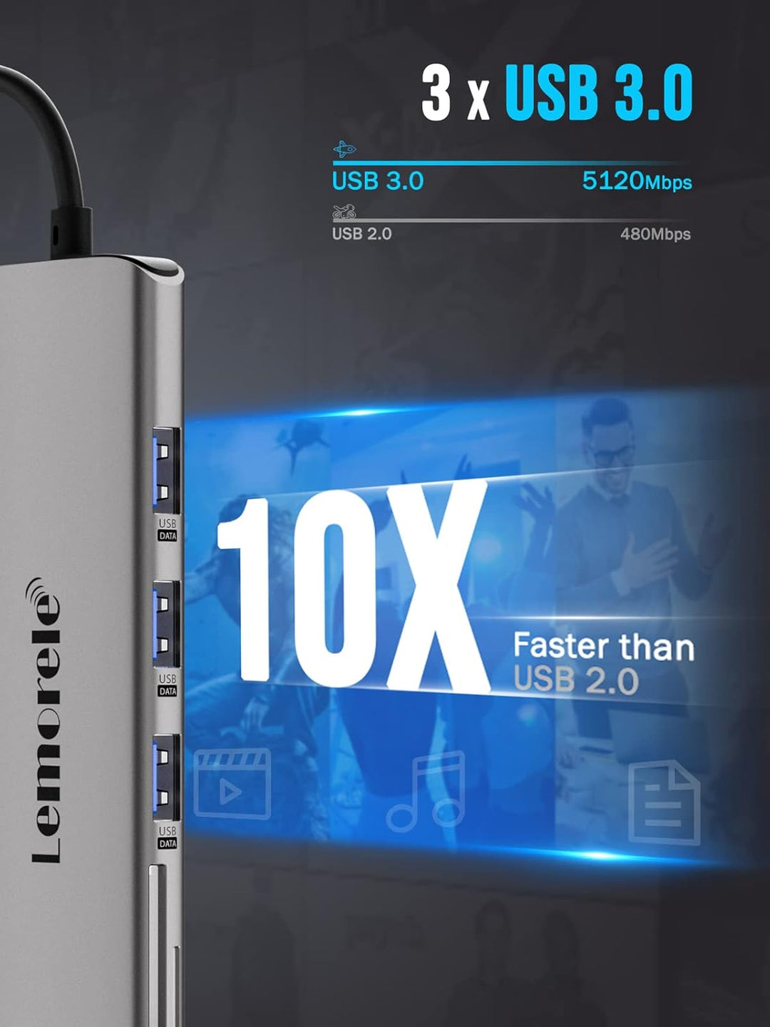 Lemorele USB C Hub – Docking Station 9 in 1 Aluminiumschale mit 4K HDMI, 3 USB 3.0, PD 100W, SD/TF,