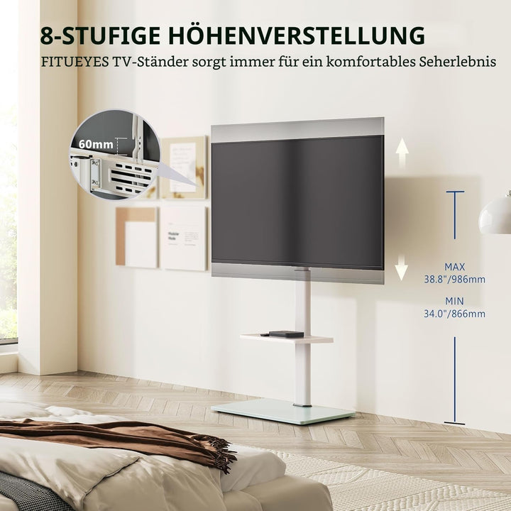 FITUEYES TV Ständer TV Bodenständer Standfuss Fernsehstand mit Regal höhenverstellbar schwenkbar für