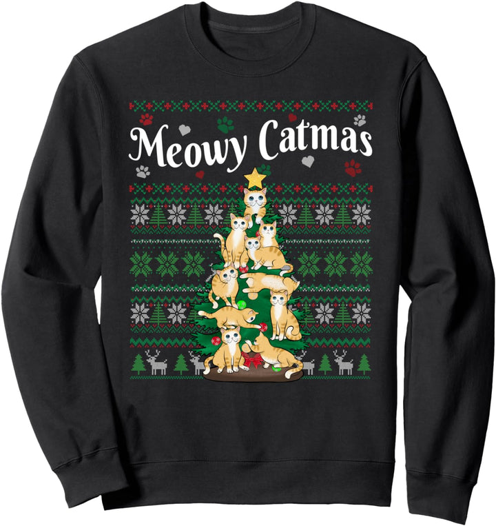 Meowy Catmas Cute Christmas Tree Ugly Christmas Sweater Sweatshirt