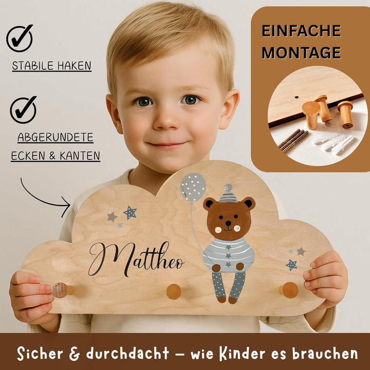 EmiliaLotte Kindergarderobe Personalisiert mit Wunschname I Garderobe Kinder aus Holz - Verschiedene