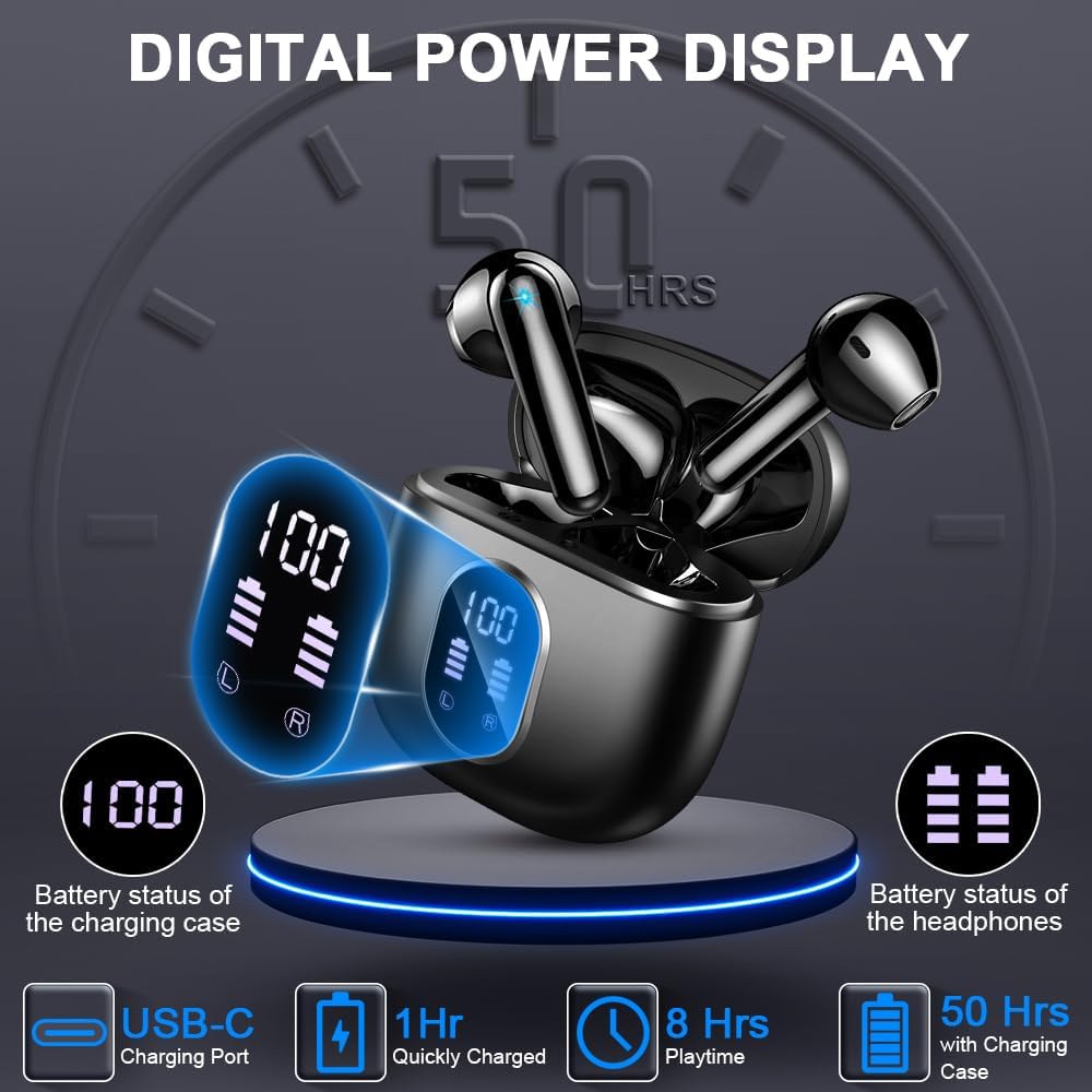 Bluetooth Kopfhörer, Kopfhörer Kabellos Bluetooth 5.4 In Ear kopfhörer bluetooth mit 4 Mic, 50H Kabe