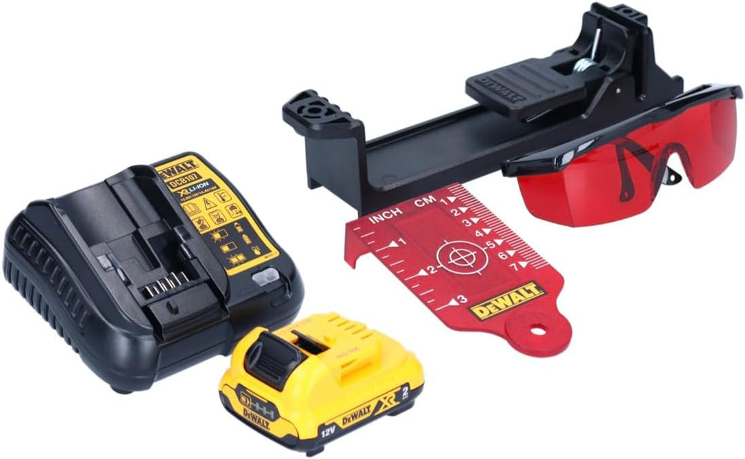 DEWALT DCE089D1R-QW Multilinienlaser 3x360°, rot, 10,8V/2Ah, 10.8 V, schwarz/gelb