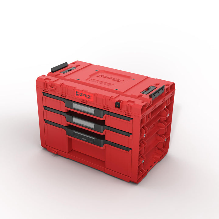 Qbrick System Werkzeugkoffer Sortierbox Leer - 3 Schubladen - Werkzeugkiste - 542 x 335 x 369 mm Rot