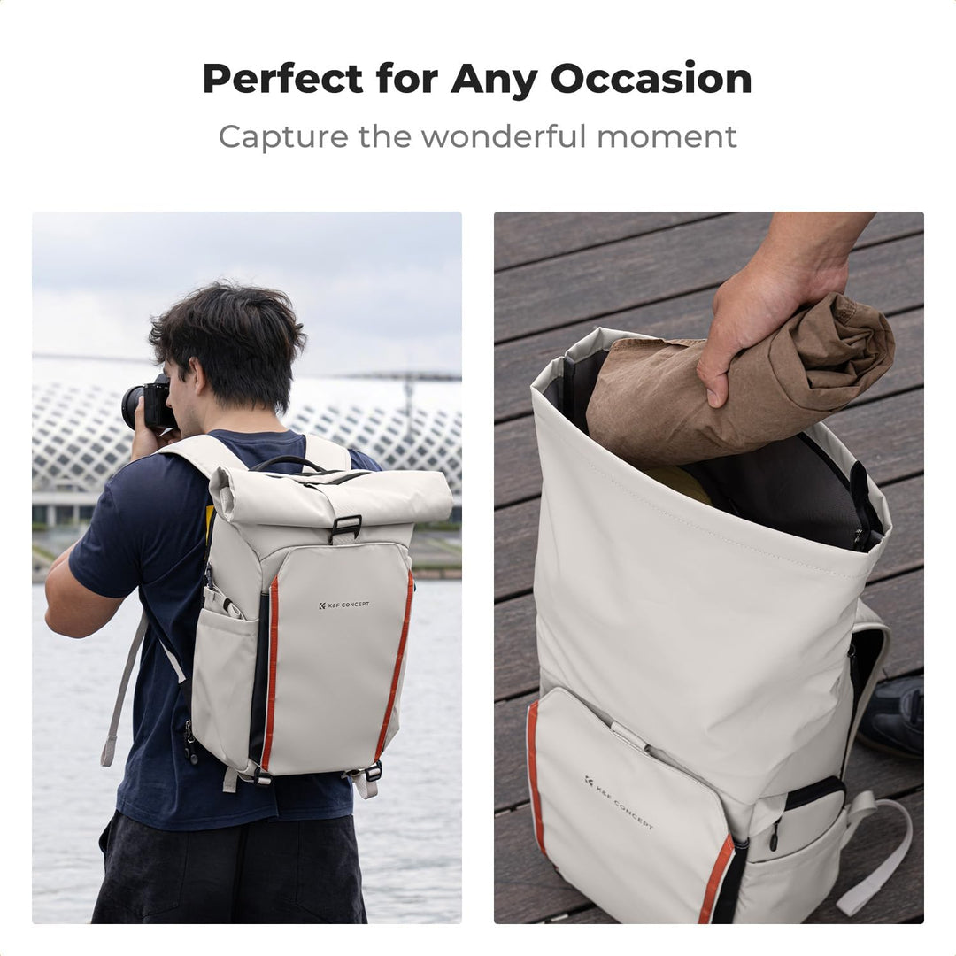 K&amp;F CONCEPT Kamerarucksack mit Rolltop-Erweiterung | grosser Fotorucksack mit vollständiger Rückseit