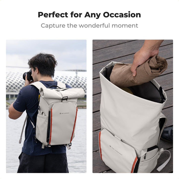 K&amp;F CONCEPT Kamerarucksack mit Rolltop-Erweiterung | grosser Fotorucksack mit vollständiger Rückseit