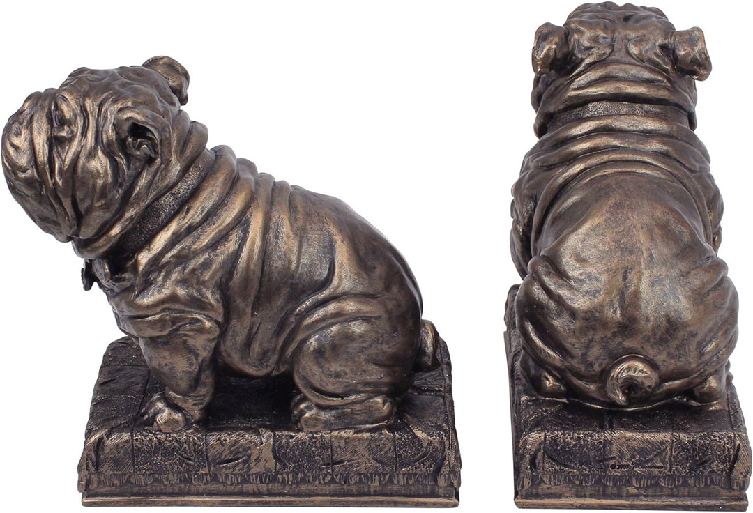 Design Toscano Britisches Maskotchen Bulldogge Buchstützen, Polyresin, bronze-finish, 15 cm, 2er Set