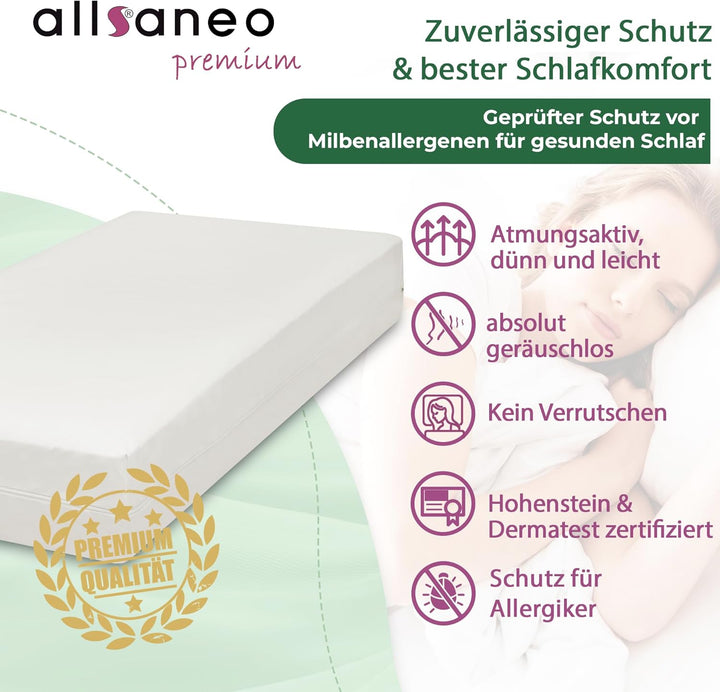 allsaneo Premium Allergiker Matratzenbezug 80x200x20 cm | Allergie Bezug extra weich und leicht | An