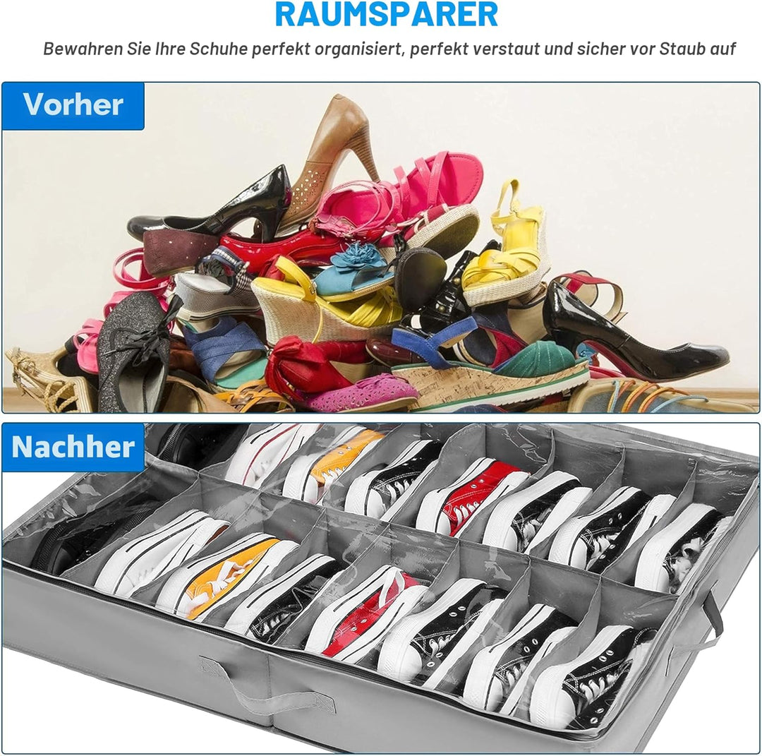 Unterbett-Kommode für Schuhe Aufbewahrung 2 Stück, Schuh Aufbewahrungssysteme mit 16+4 Fächern, Unte