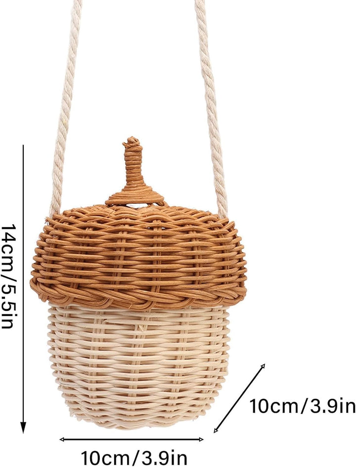 Eichelkorb für Kinder, Rattan-Aufbewahrungskorb, handgewebt, dekorativer eichelförmiger Korb, Tasche