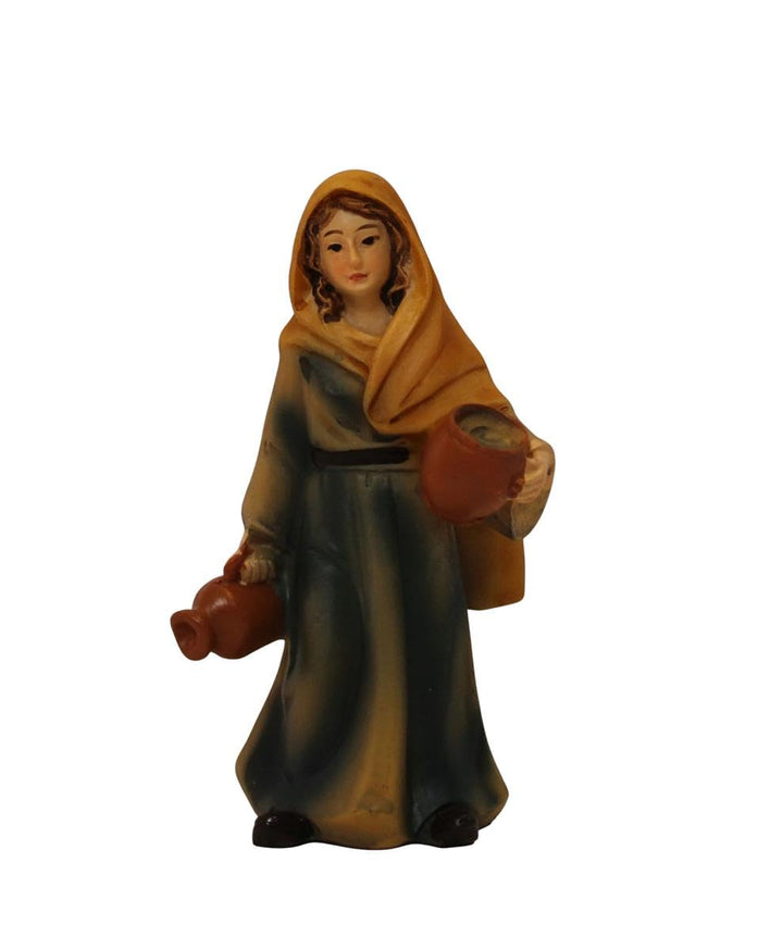 ZICOM Krippenfigur Miniaturfigur Magd mit Zwei Krügen Höhe 8cm handbemalt Polyresin, Modellbau Puppe