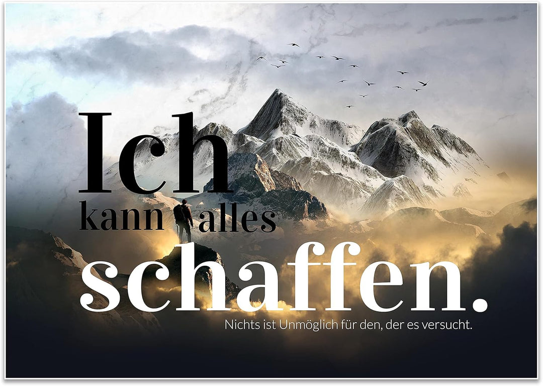 wandmotiv24 Poster als Wanddeko, Grösse Din A0, Ich kann Alles schaffen, Berge, Moderne Wanddeko, Wa