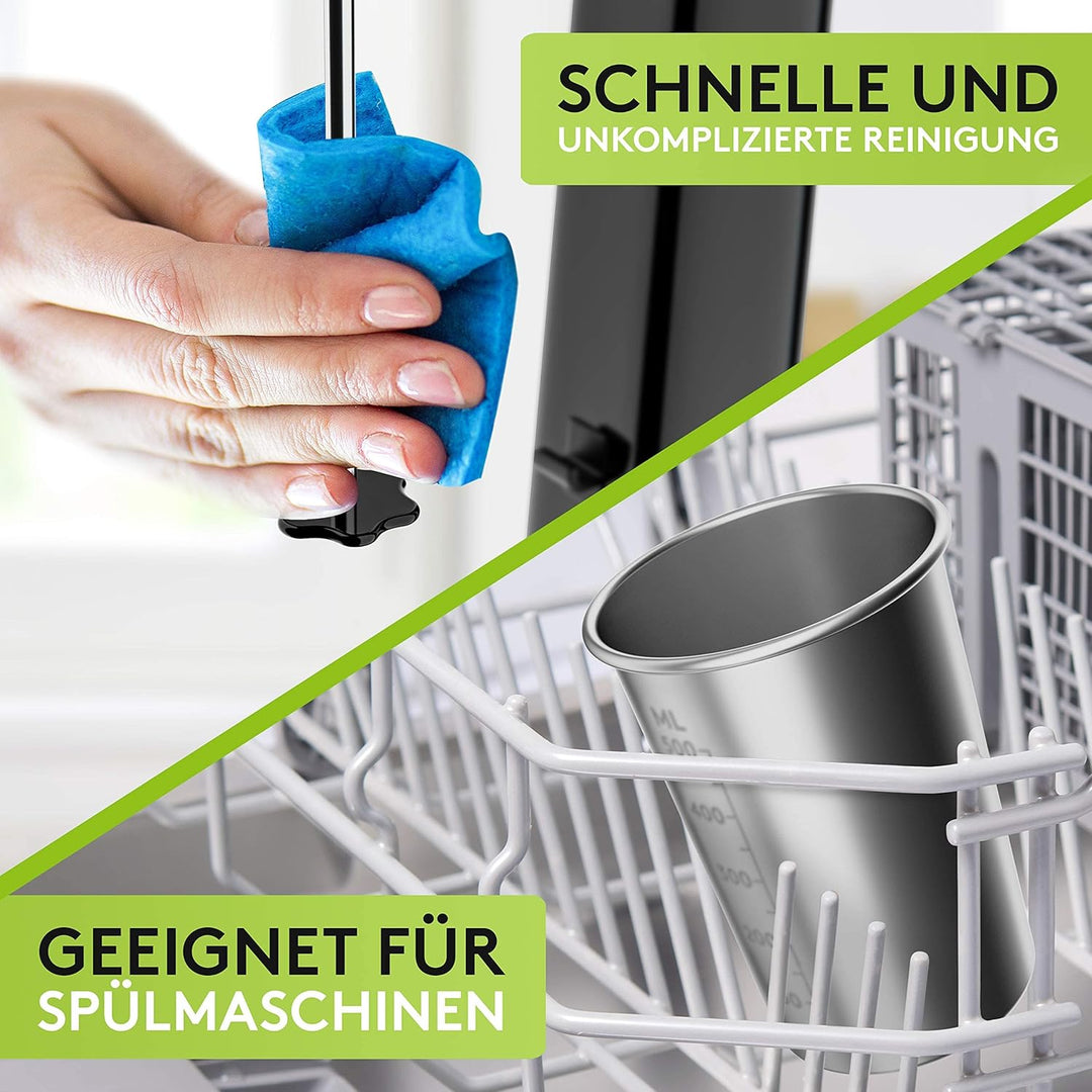 Liebfeld Protein Shaker Elektrisch - Stabmixer mit 500ml Edelstahl Becher - Proteinshake & Milch Sha