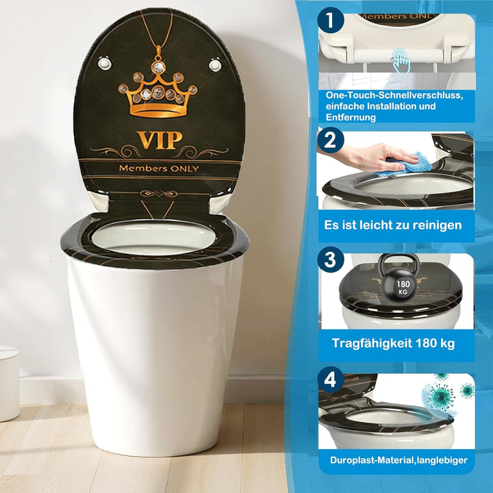 Design WC-Sitz mit Motiv, Soft-Close, Duroplast, Einfache Montage, Quick-Release, UV-beständig 221,