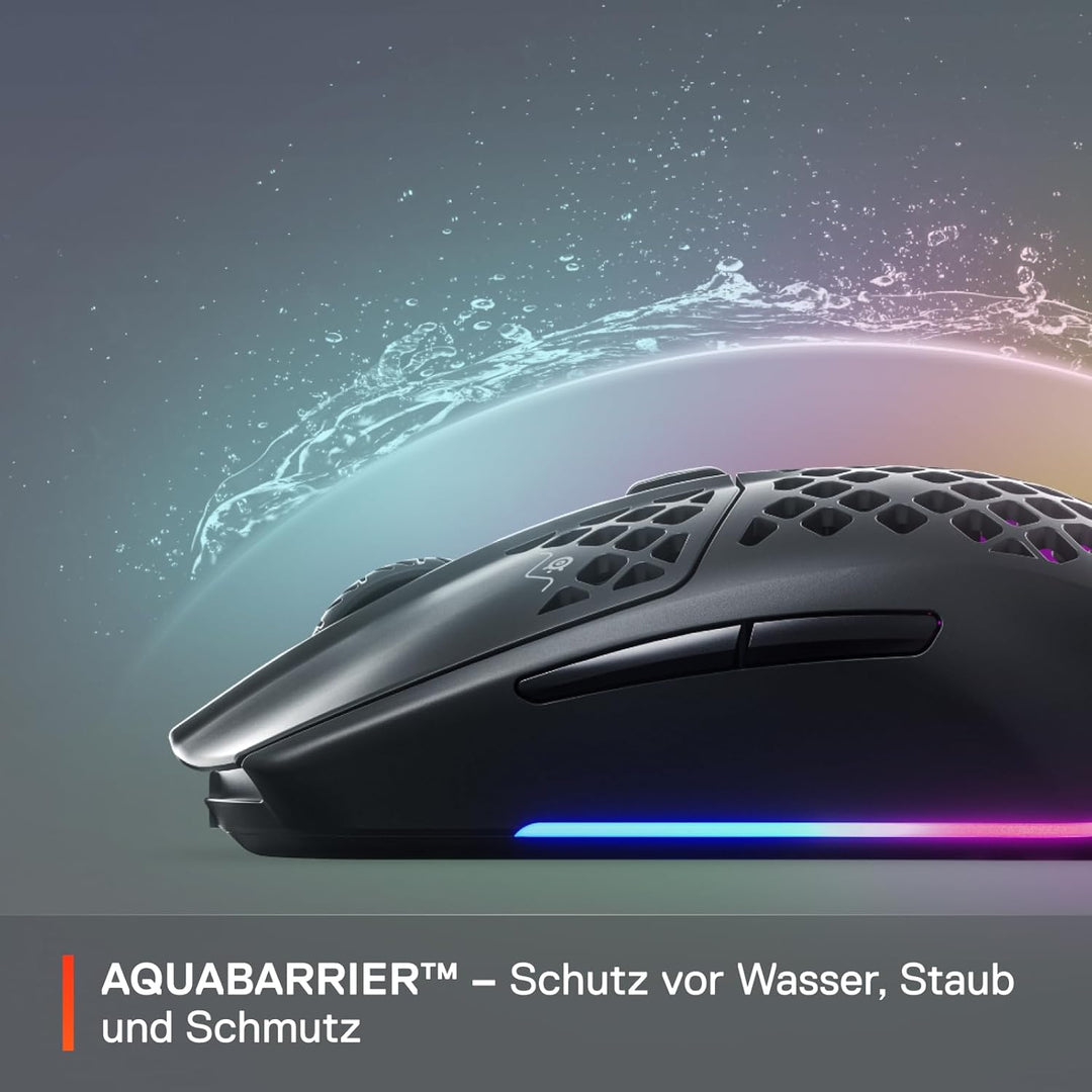 SteelSeries Aerox 3 Wireless - RGB Gaming-Mouse mit Öffnungen in der Oberfläche - Federleichtes, was