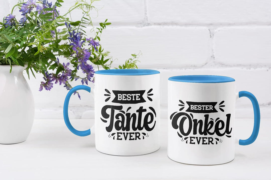 Trendation - Tante und Onkel Geschenk Tasse Set Kaffeetassen Geschenke Weihnachten (Blau), Blau