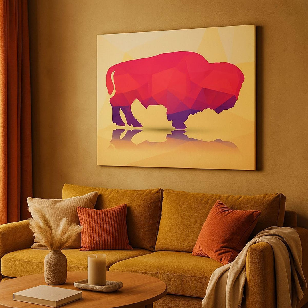 Bilder auf Leinwand Bison Illustration Bunt Grafik Leinwandbild 70x50cm Wandbilder Dekoration Wohnzi