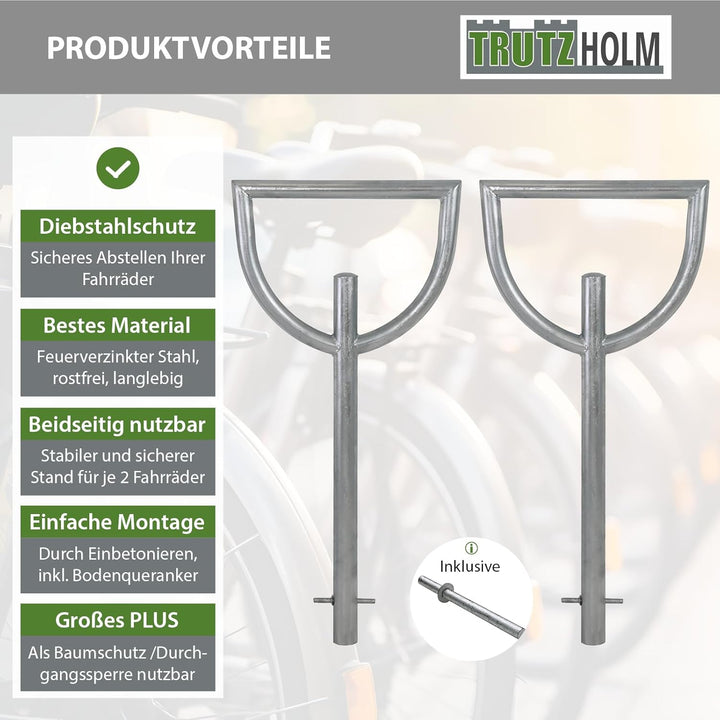 TRUTZHOLM 2x Fahrradanlehnbügel 115x56 cm Stahl feuerverzinkt Rohrdurchmesser Ø 60 mm Fahrradständer