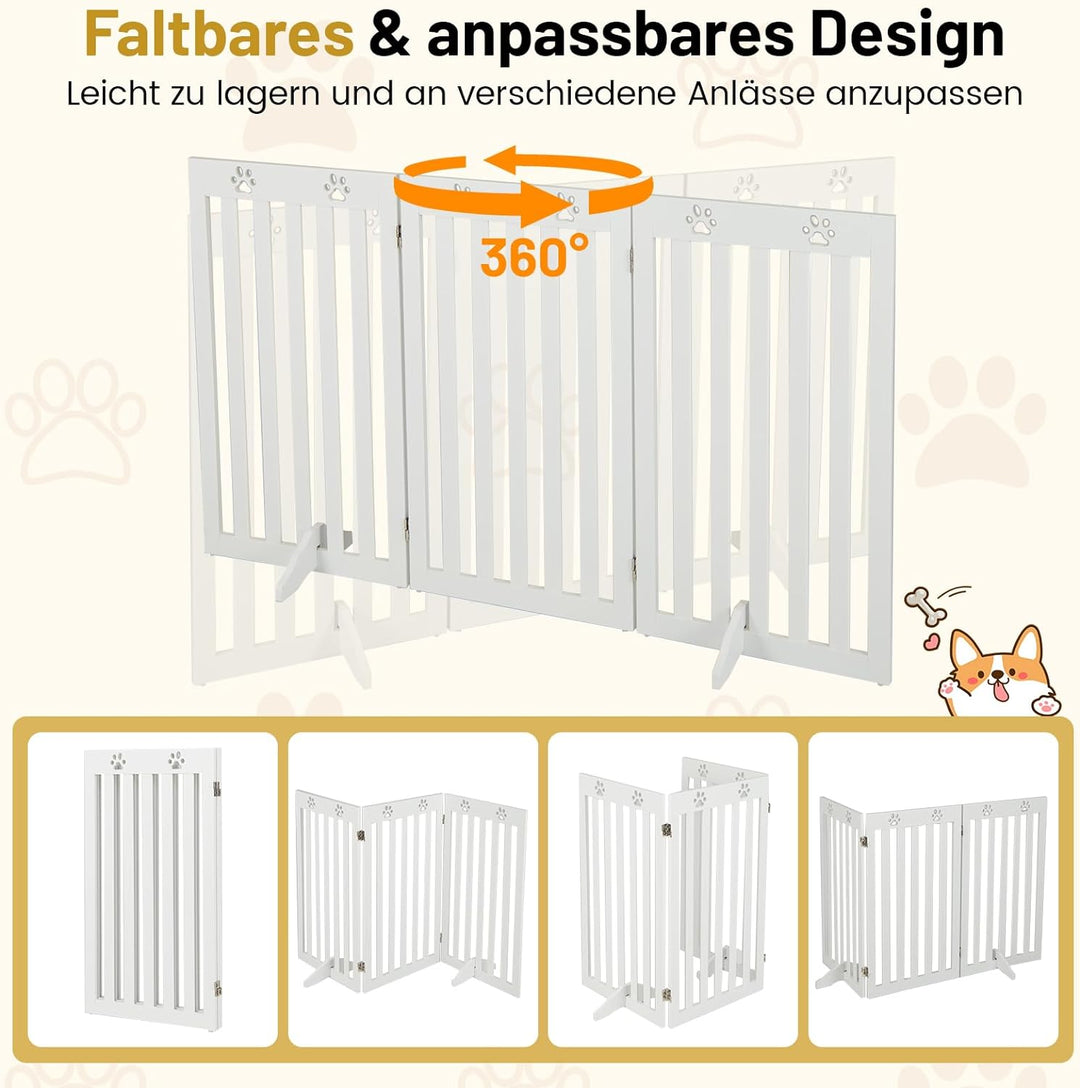 COSTWAY Absperrgitter Hunde 89cm Hoch, Schutzgitter Holz, Kindergitter klappbar, Treppengitter Hunde